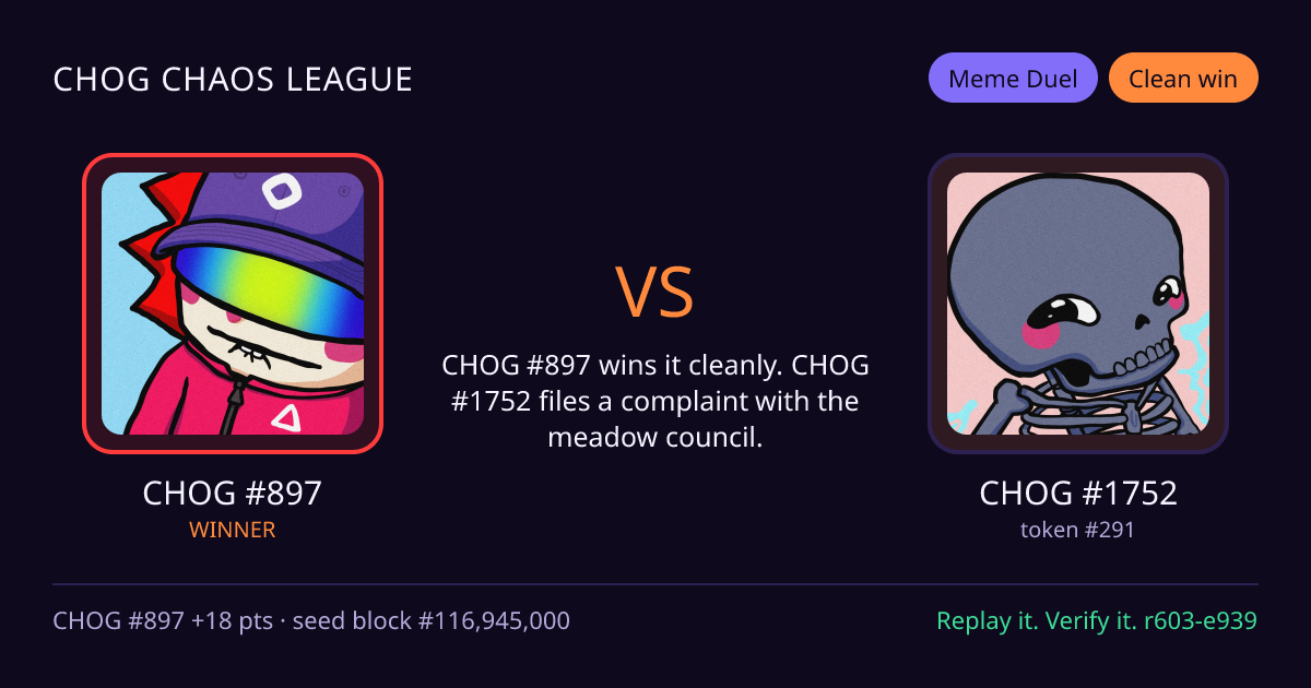 Highlight card: CHOG #897 versus CHOG #1752
