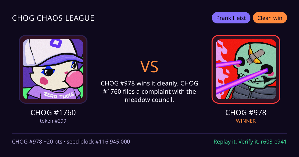 Highlight card: CHOG #1760 versus CHOG #978