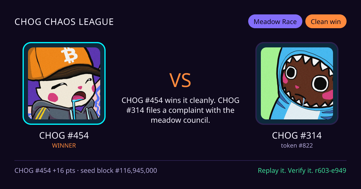Highlight card: CHOG #454 versus CHOG #314