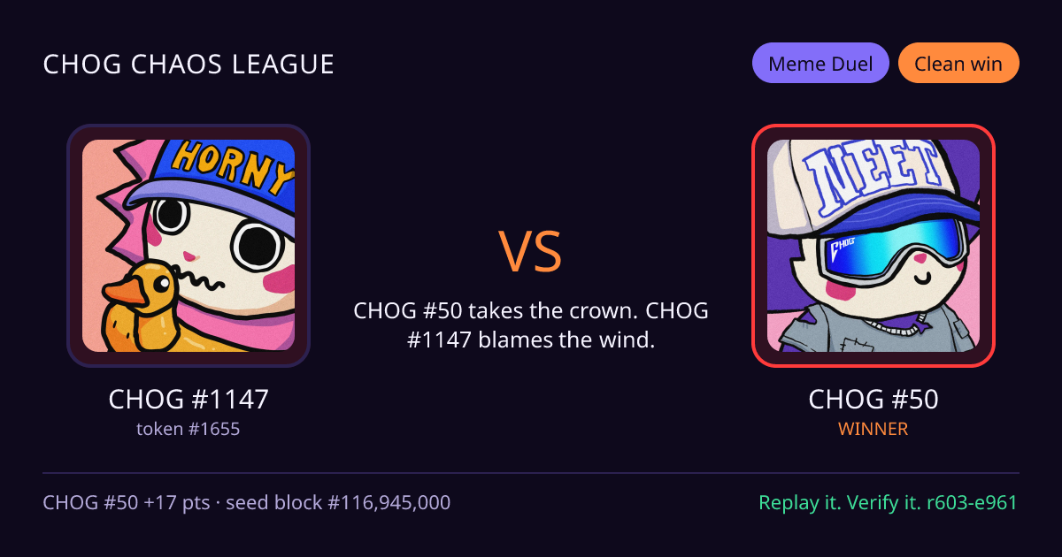 Highlight card: CHOG #1147 versus CHOG #50