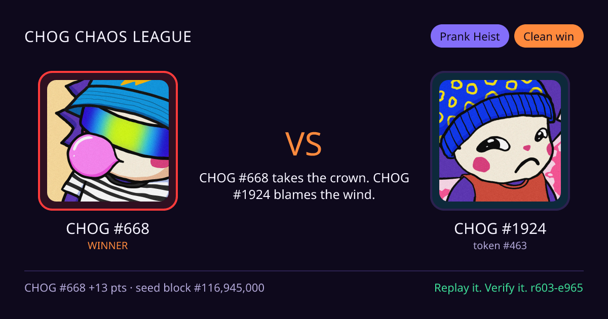 Highlight card: CHOG #668 versus CHOG #1924