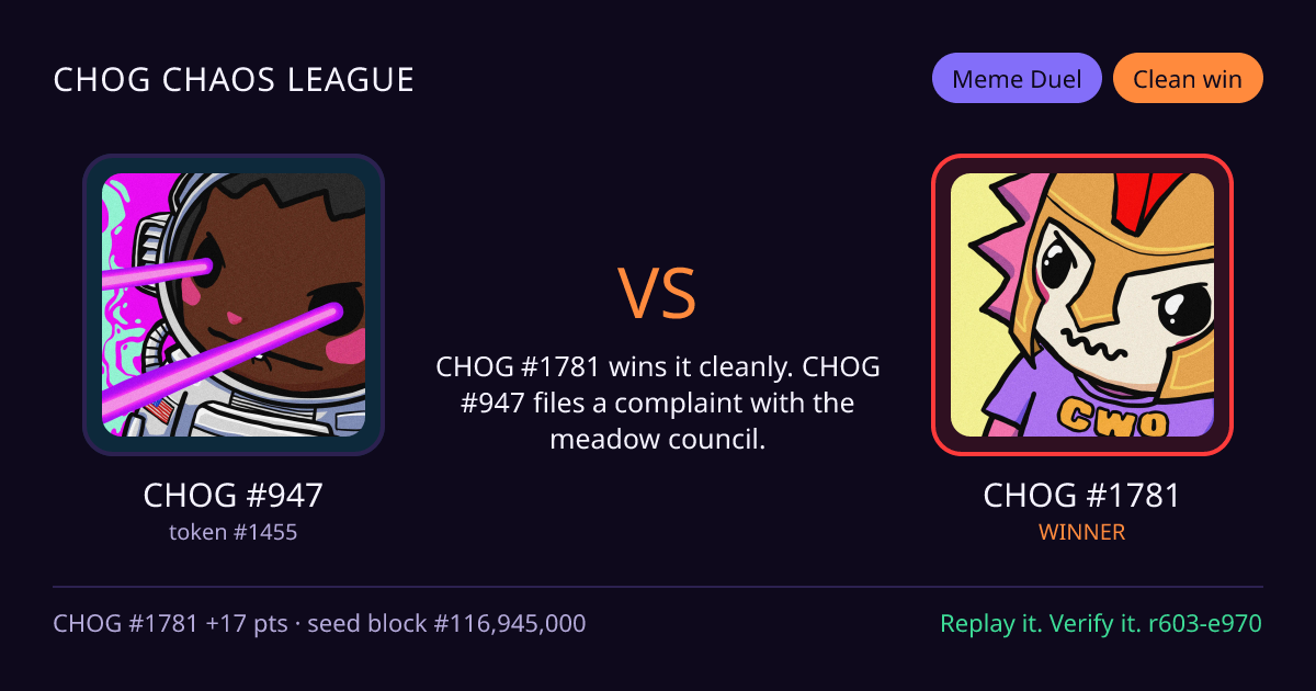 Highlight card: CHOG #947 versus CHOG #1781