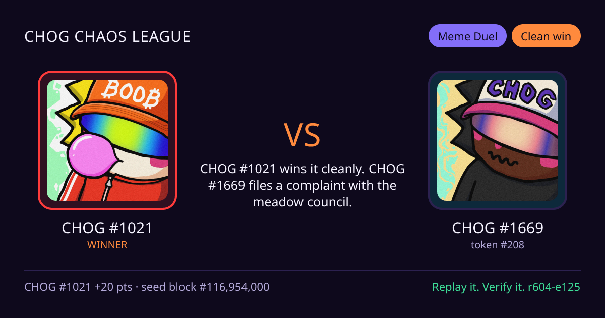 Highlight card: CHOG #1021 versus CHOG #1669