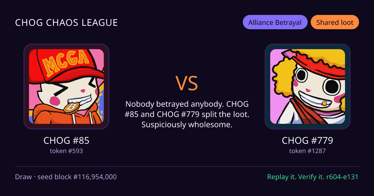 Highlight card: CHOG #85 versus CHOG #779