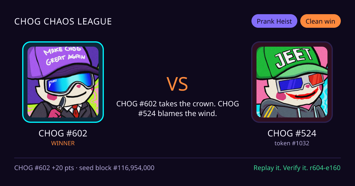 Highlight card: CHOG #602 versus CHOG #524