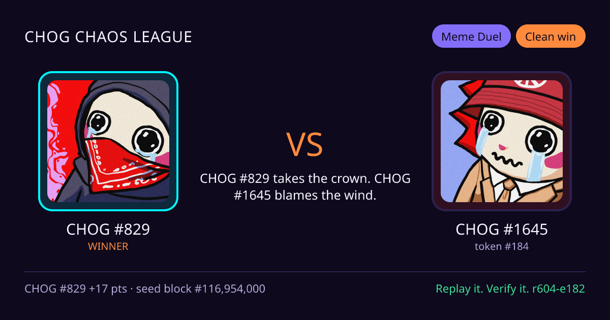 Highlight card: CHOG #829 versus CHOG #1645