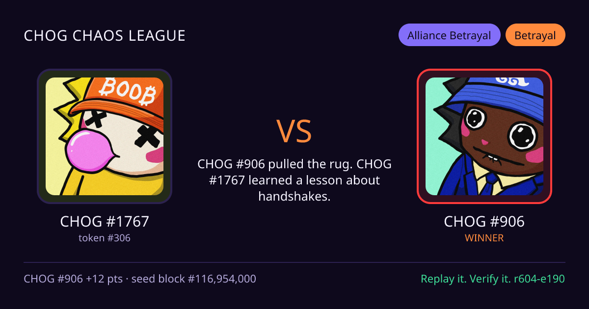 Highlight card: CHOG #1767 versus CHOG #906