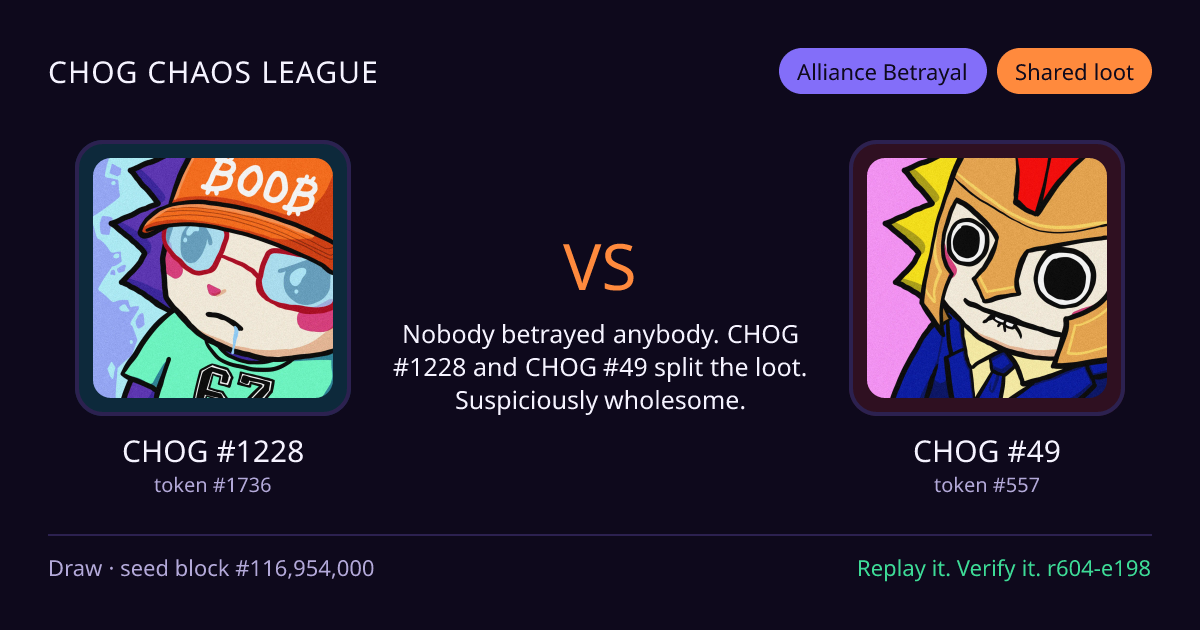 Highlight card: CHOG #1228 versus CHOG #49