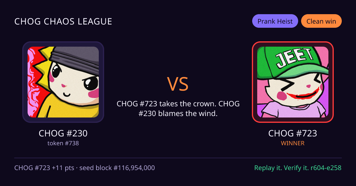 Highlight card: CHOG #230 versus CHOG #723