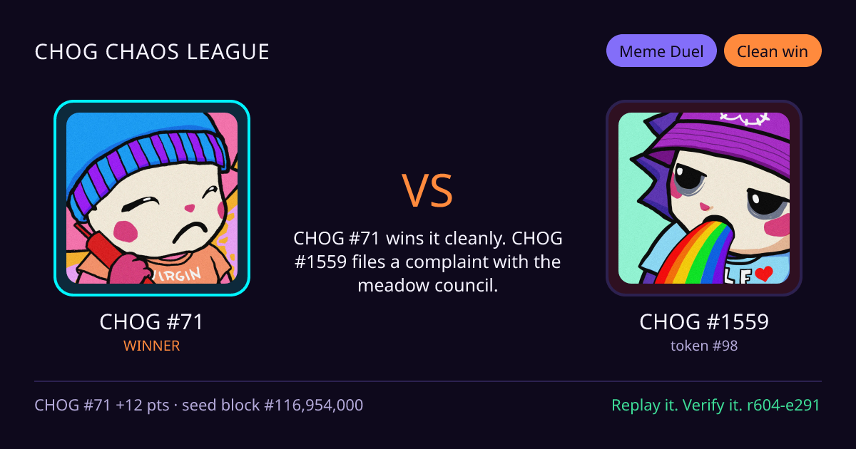 Highlight card: CHOG #71 versus CHOG #1559