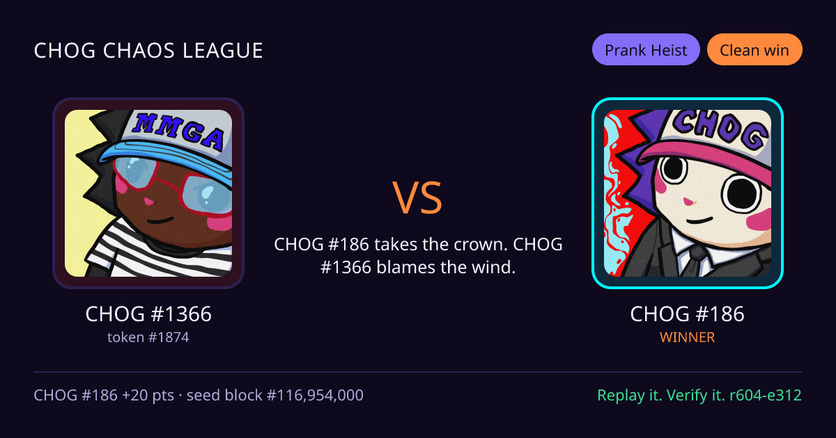 Highlight card: CHOG #1366 versus CHOG #186