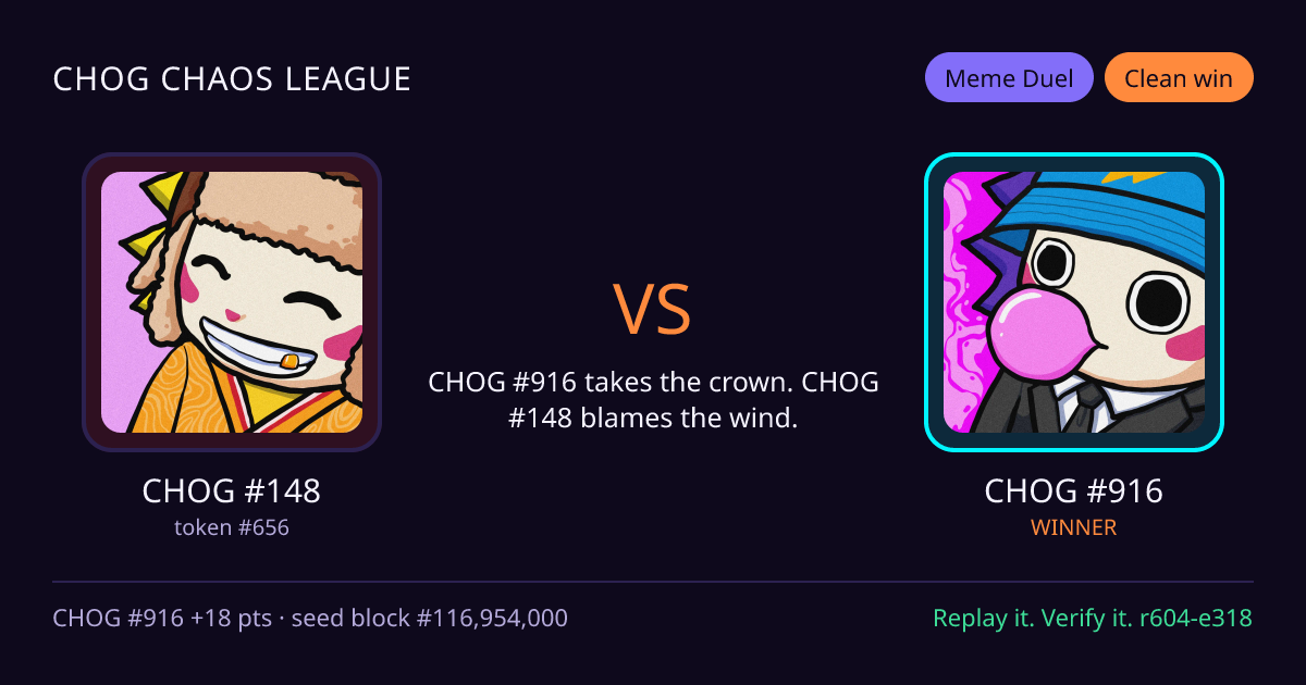 Highlight card: CHOG #148 versus CHOG #916