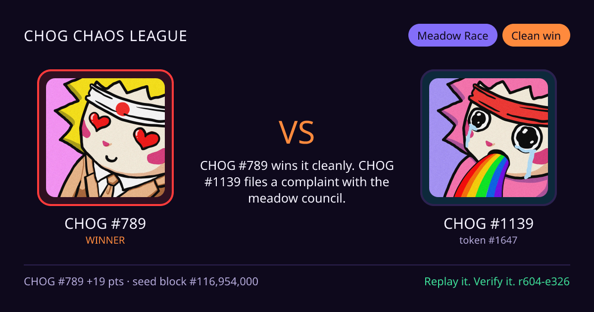 Highlight card: CHOG #789 versus CHOG #1139