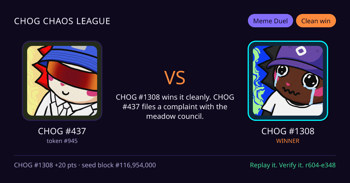 Highlight card: CHOG #437 versus CHOG #1308