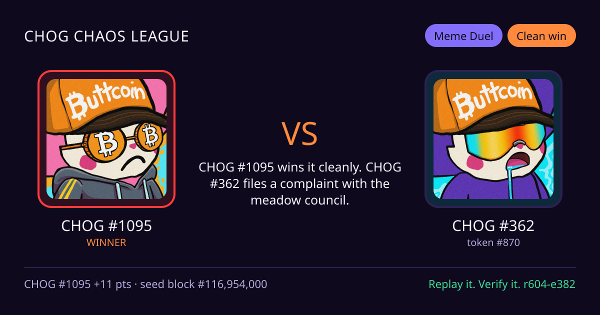 Highlight card: CHOG #1095 versus CHOG #362