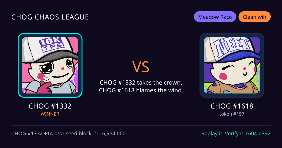 Highlight card: CHOG #1332 versus CHOG #1618