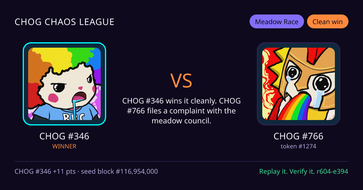 Highlight card: CHOG #346 versus CHOG #766