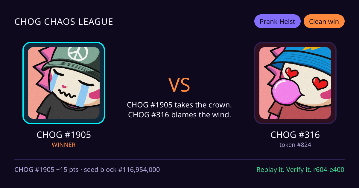 Highlight card: CHOG #1905 versus CHOG #316