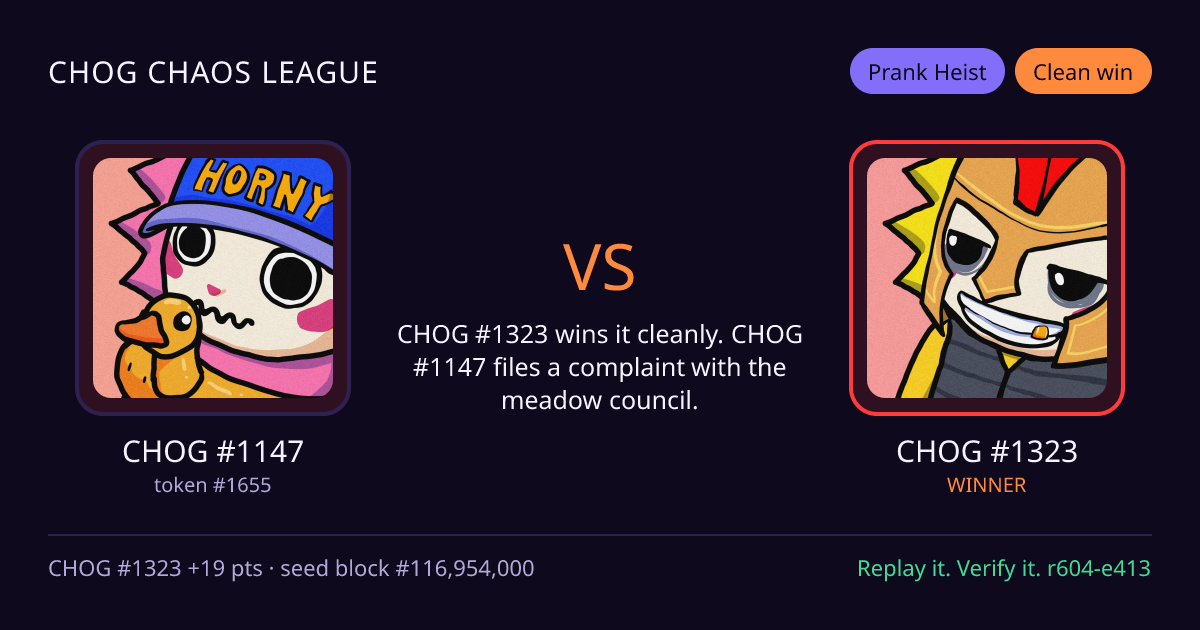 Highlight card: CHOG #1147 versus CHOG #1323