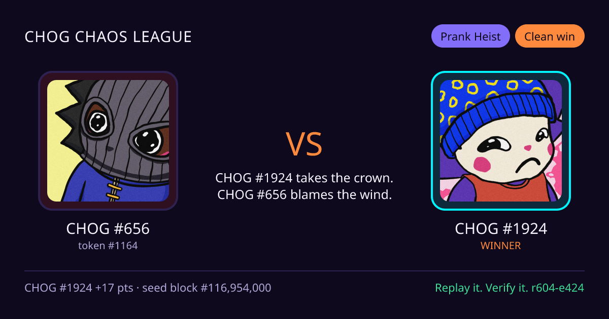 Highlight card: CHOG #656 versus CHOG #1924