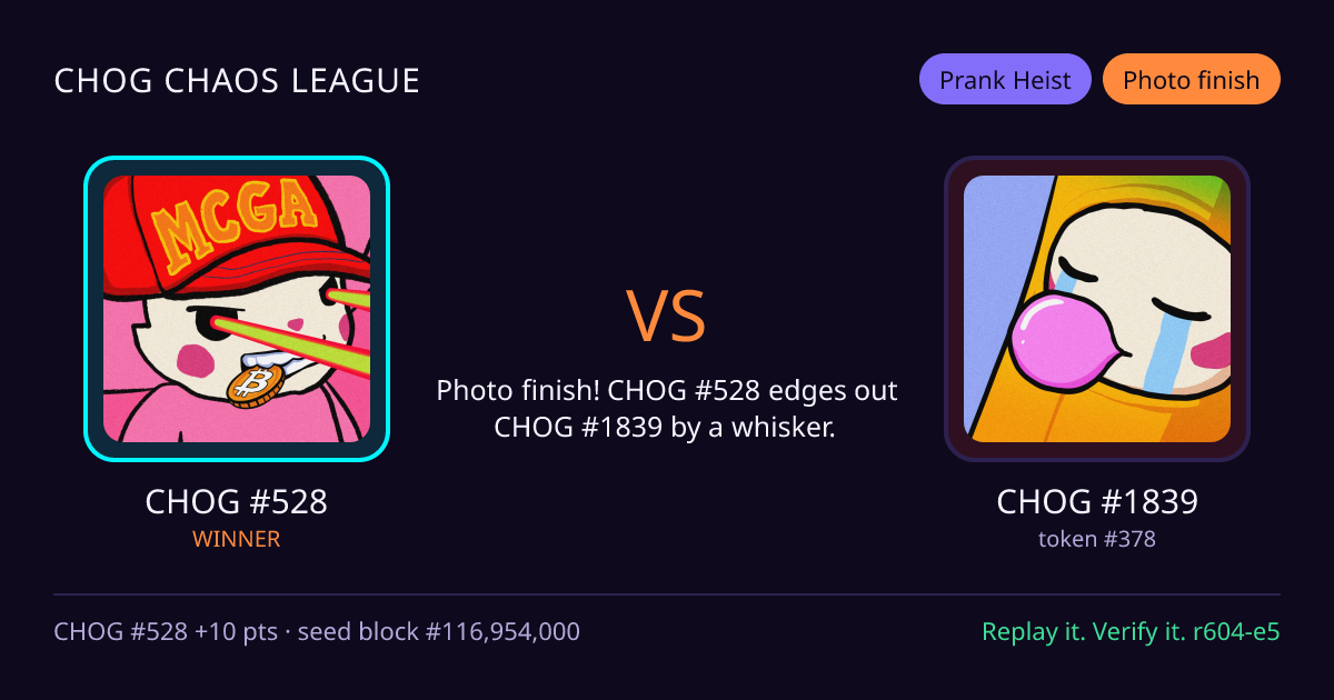 Highlight card: CHOG #528 versus CHOG #1839