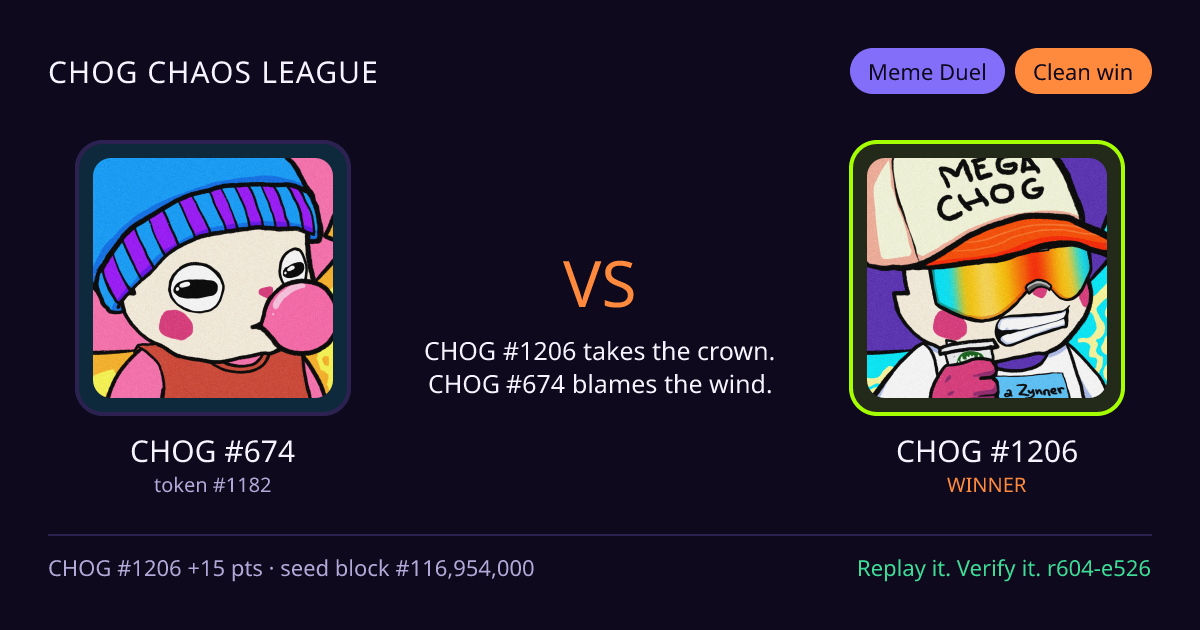 Highlight card: CHOG #674 versus CHOG #1206