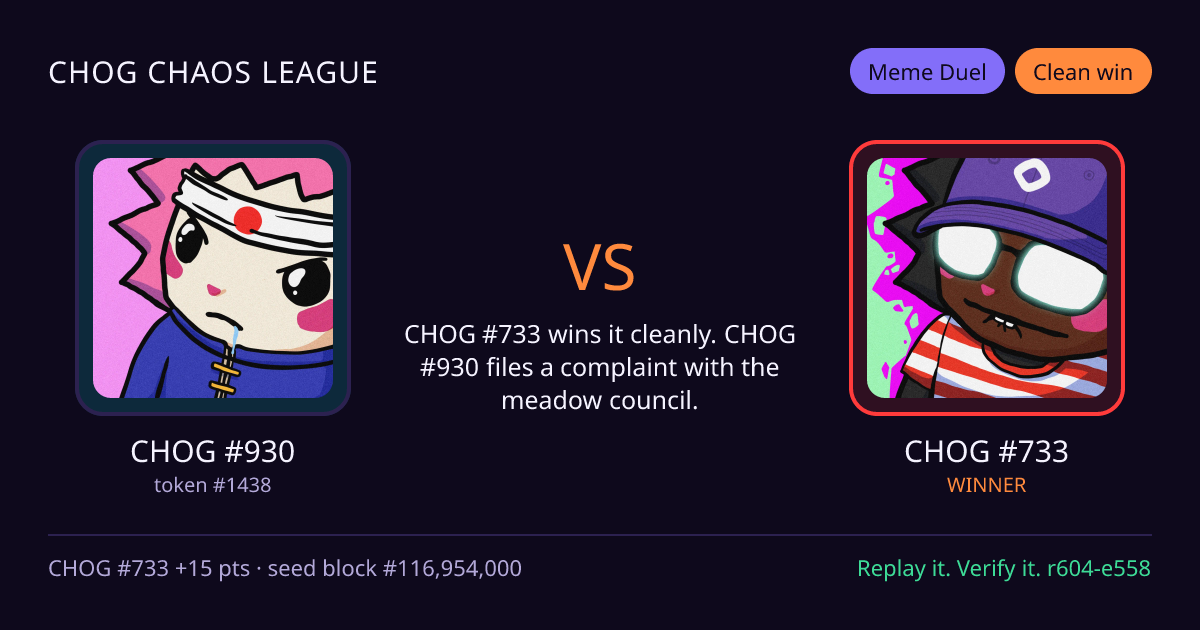 Highlight card: CHOG #930 versus CHOG #733