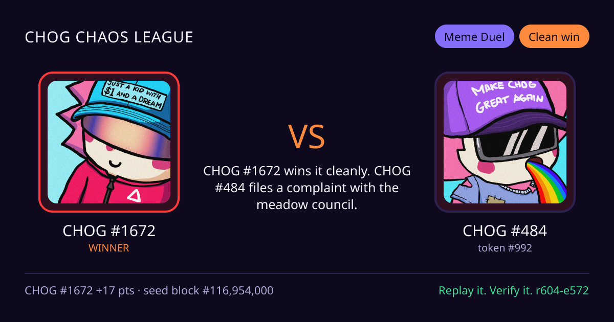 Highlight card: CHOG #1672 versus CHOG #484