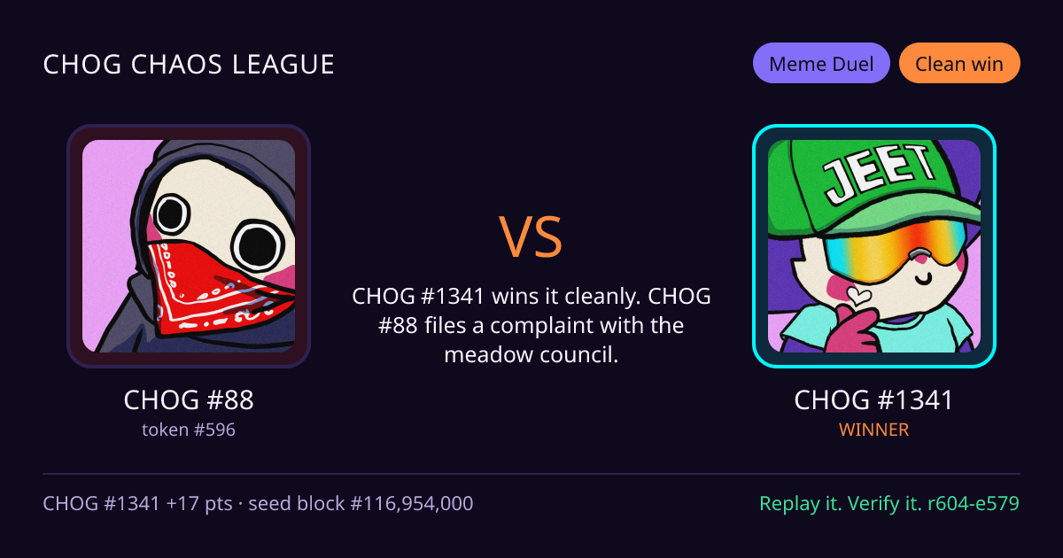 Highlight card: CHOG #88 versus CHOG #1341