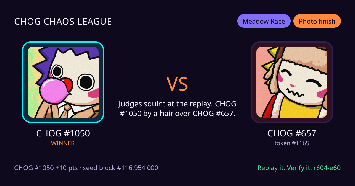 Highlight card: CHOG #1050 versus CHOG #657