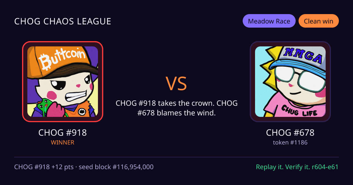 Highlight card: CHOG #918 versus CHOG #678