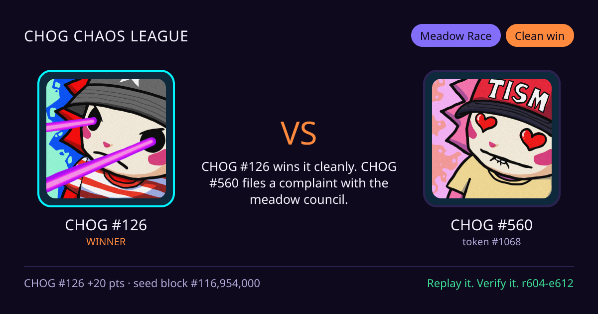 Highlight card: CHOG #126 versus CHOG #560