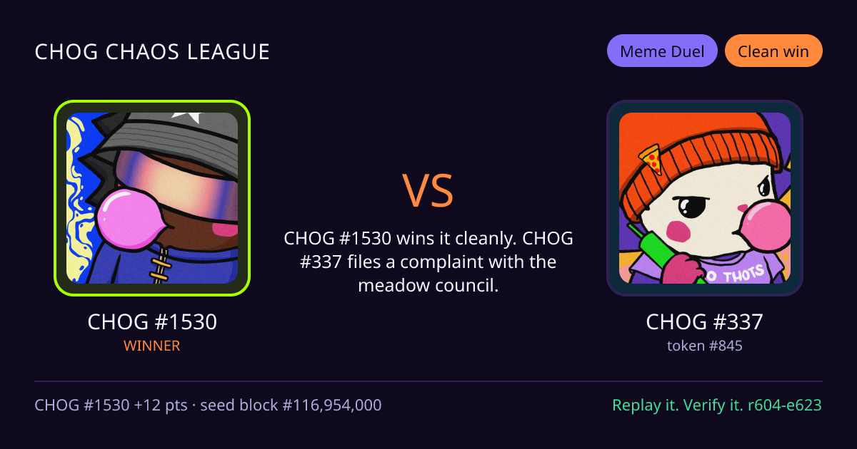 Highlight card: CHOG #1530 versus CHOG #337