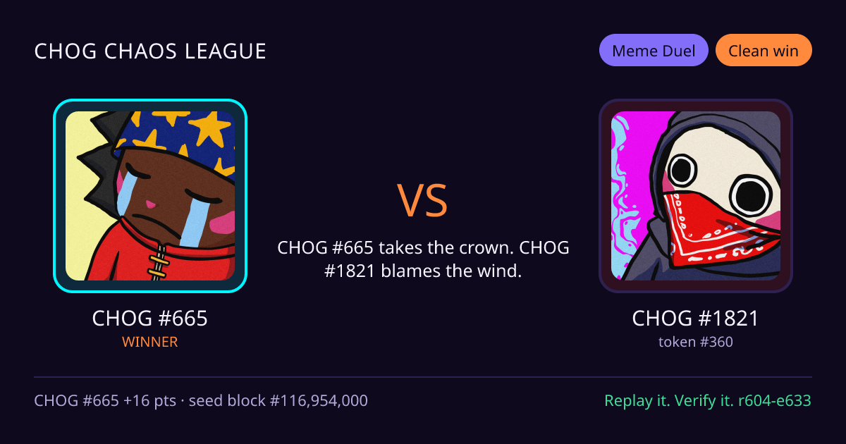 Highlight card: CHOG #665 versus CHOG #1821
