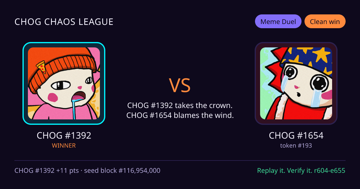 Highlight card: CHOG #1392 versus CHOG #1654
