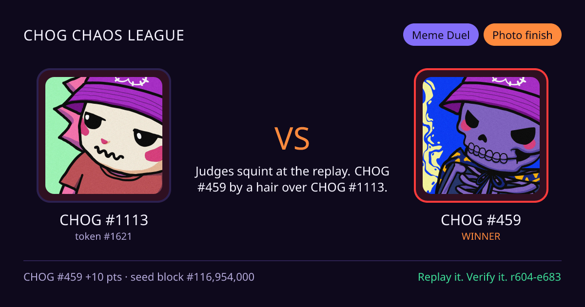 Highlight card: CHOG #1113 versus CHOG #459