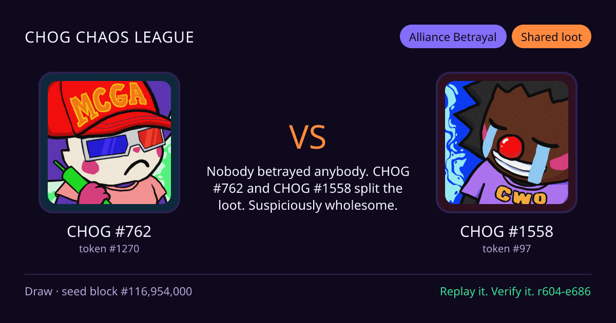 Highlight card: CHOG #762 versus CHOG #1558