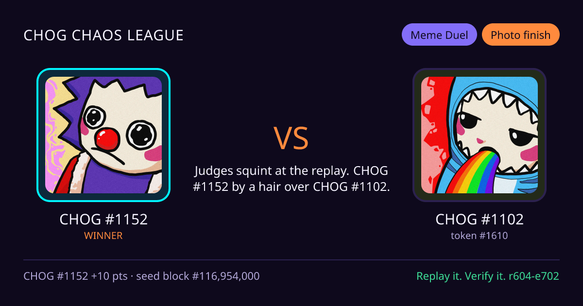 Highlight card: CHOG #1152 versus CHOG #1102