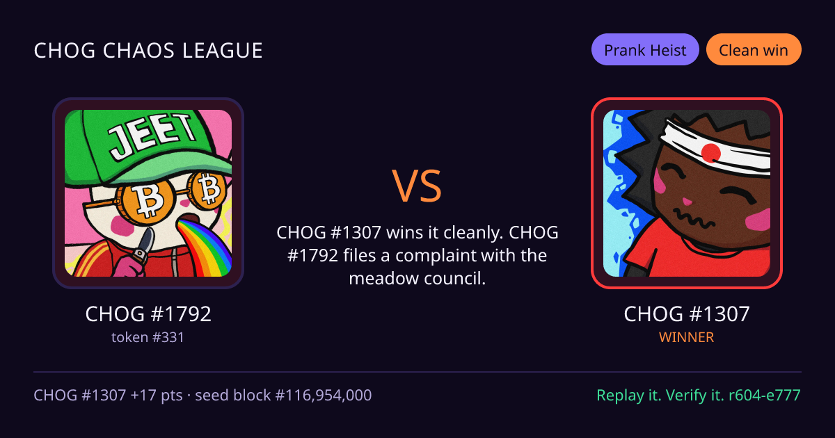 Highlight card: CHOG #1792 versus CHOG #1307