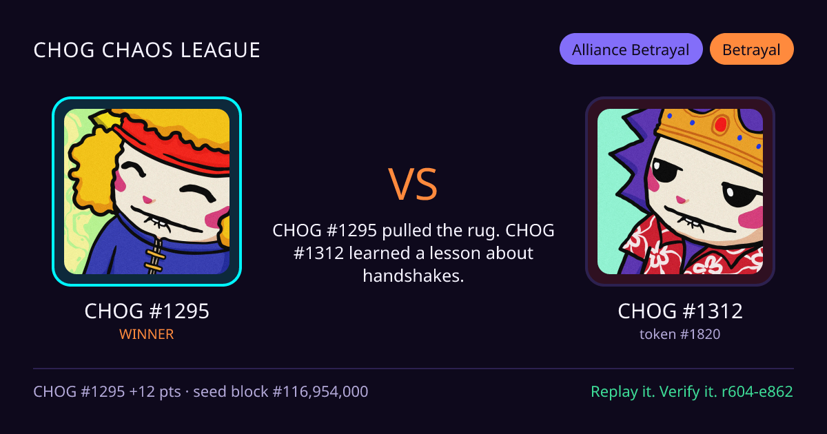 Highlight card: CHOG #1295 versus CHOG #1312