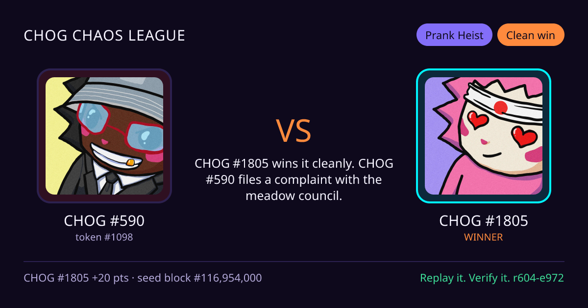 Highlight card: CHOG #590 versus CHOG #1805