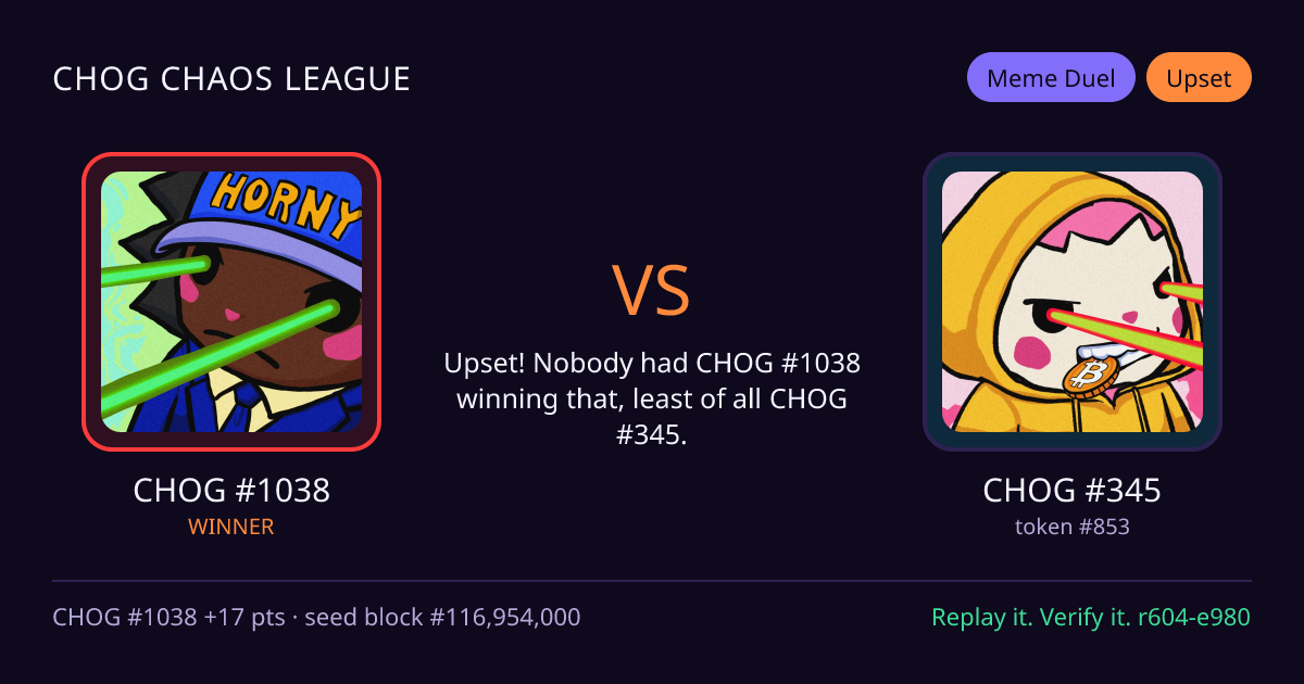 Highlight card: CHOG #1038 versus CHOG #345