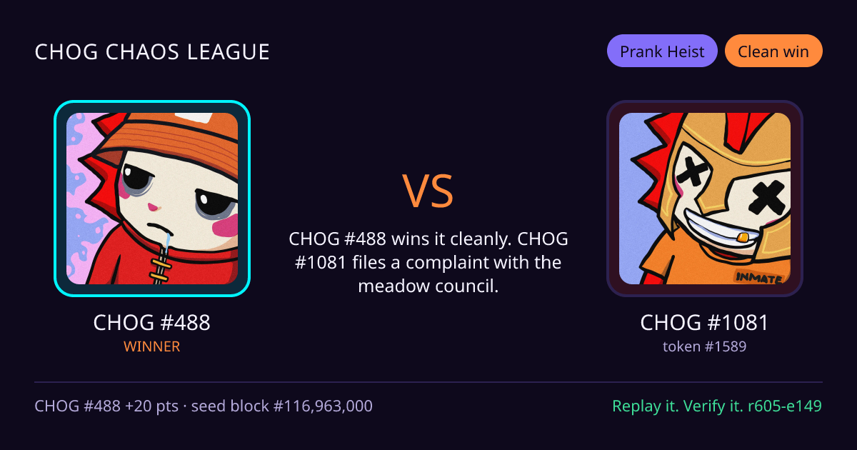 Highlight card: CHOG #488 versus CHOG #1081