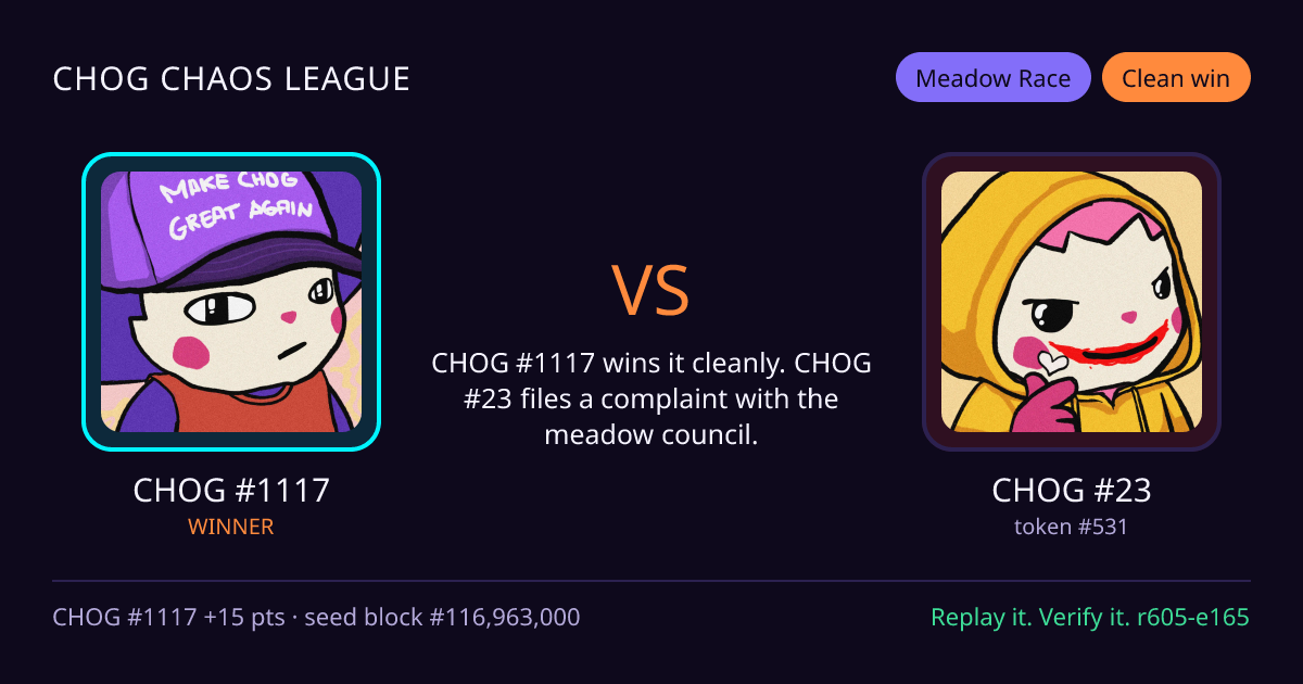 Highlight card: CHOG #1117 versus CHOG #23
