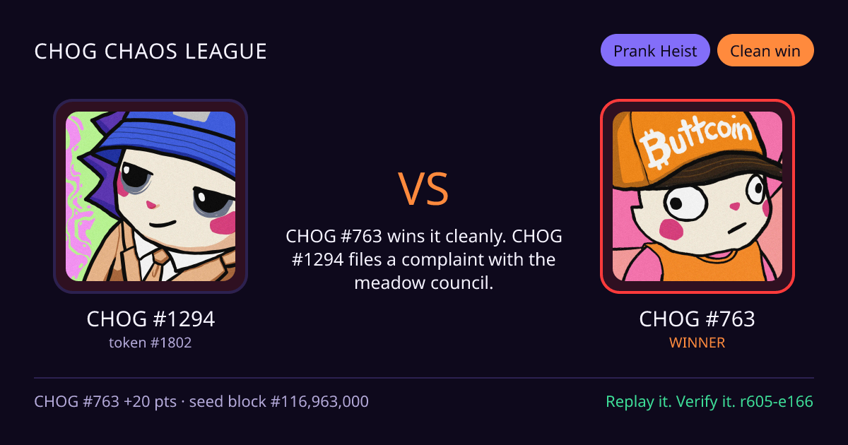 Highlight card: CHOG #1294 versus CHOG #763