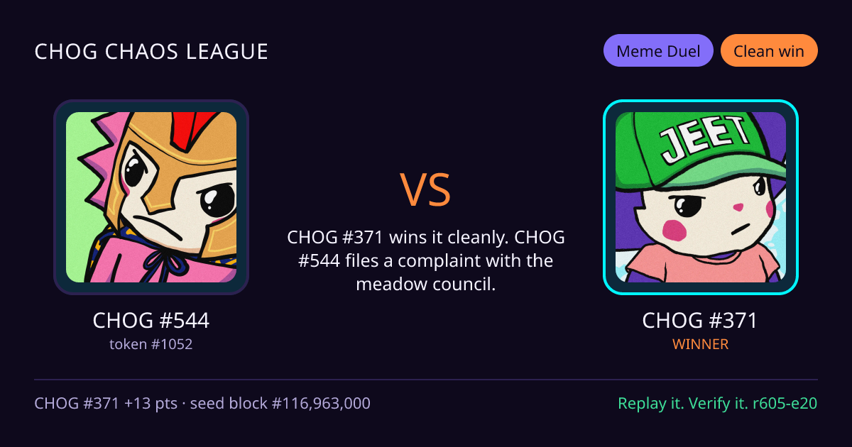 Highlight card: CHOG #544 versus CHOG #371