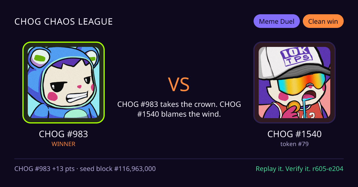 Highlight card: CHOG #983 versus CHOG #1540