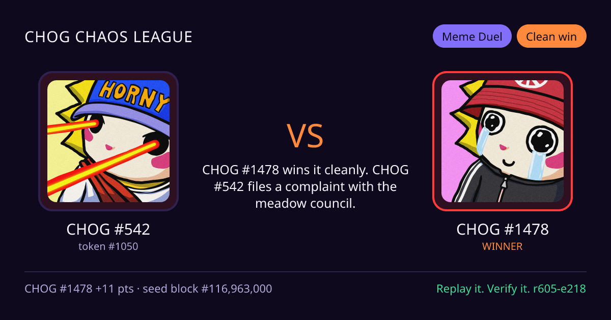 Highlight card: CHOG #542 versus CHOG #1478