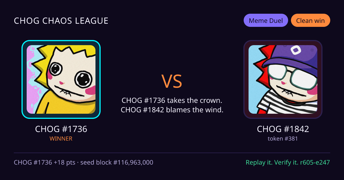 Highlight card: CHOG #1736 versus CHOG #1842