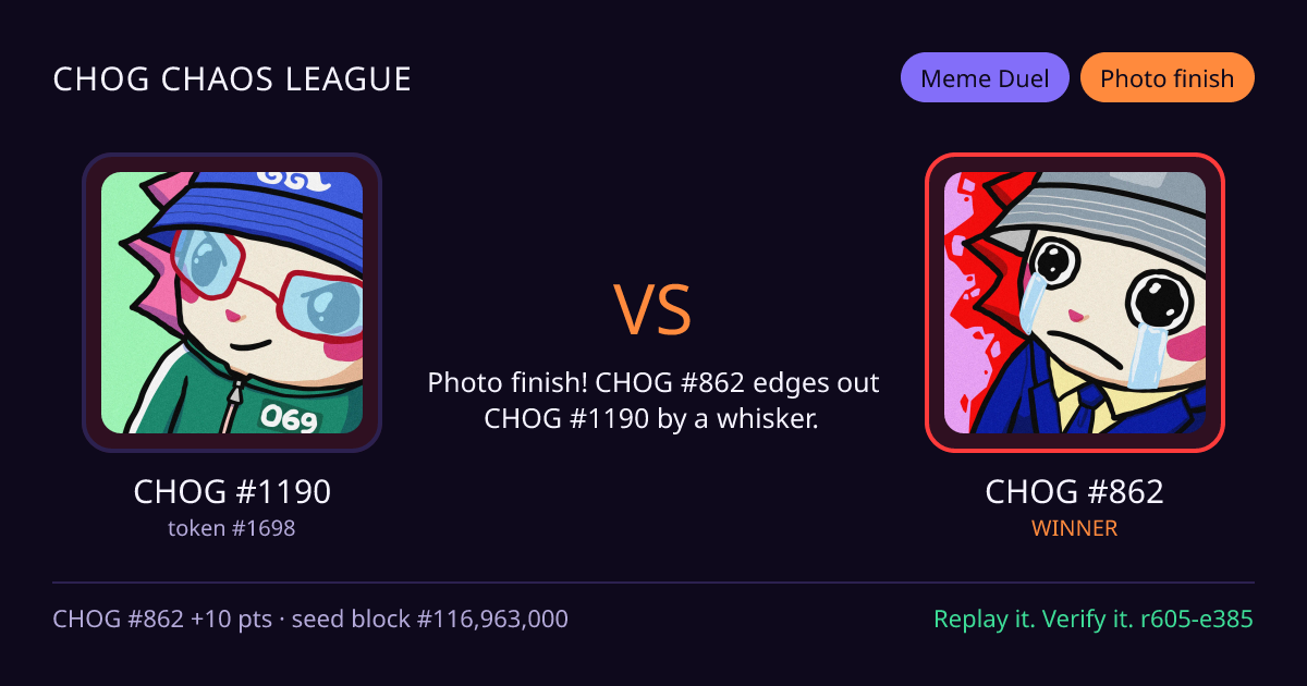 Highlight card: CHOG #1190 versus CHOG #862
